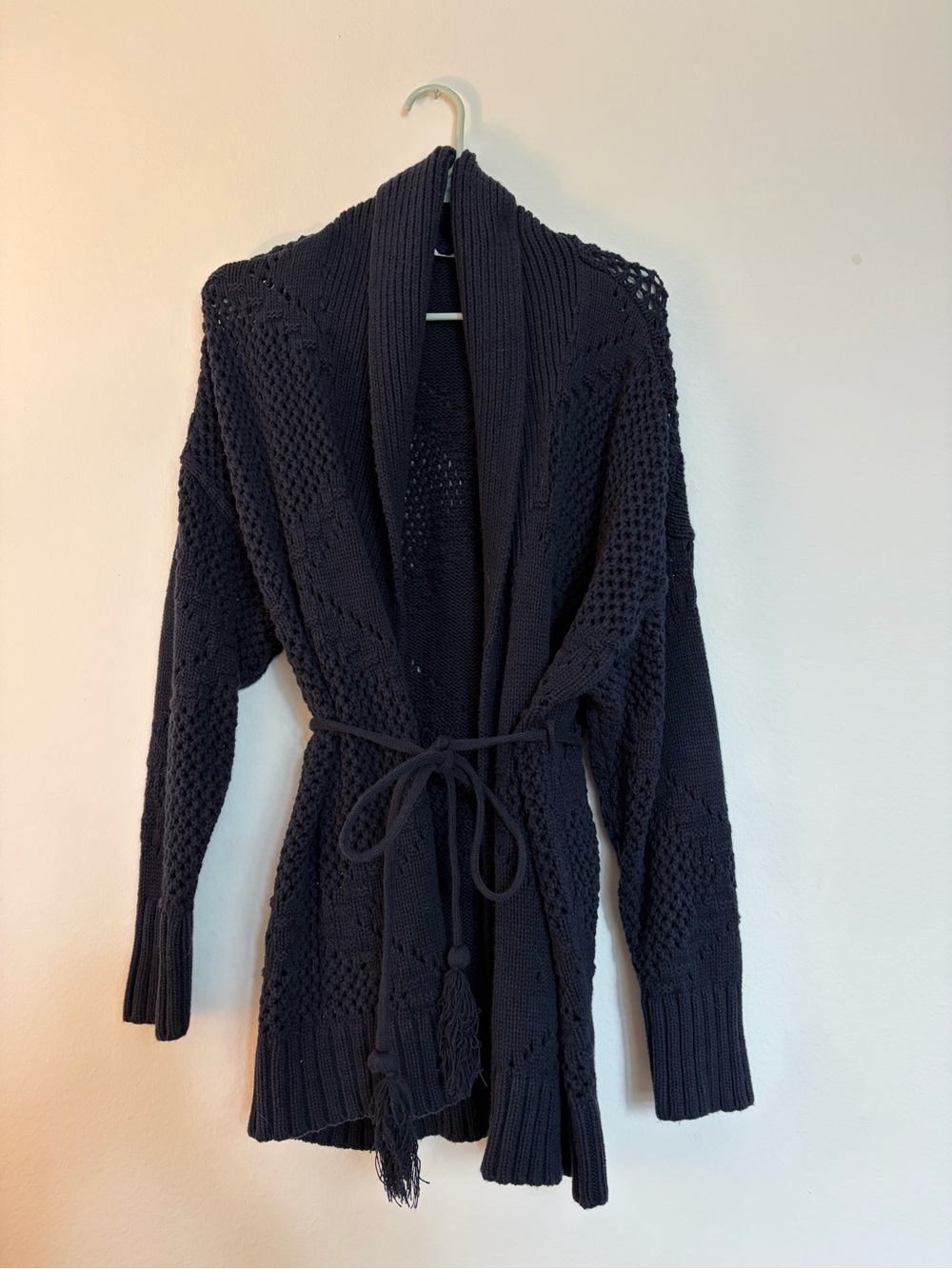 Abercrombie & Fitch Navy Shawl-Collar Tie-Waist Cardigan